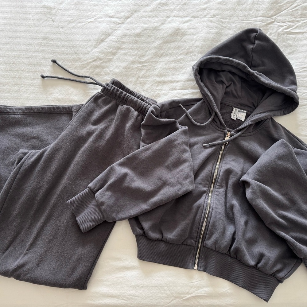 Gray Zip Hoodie and Sweatpants Set